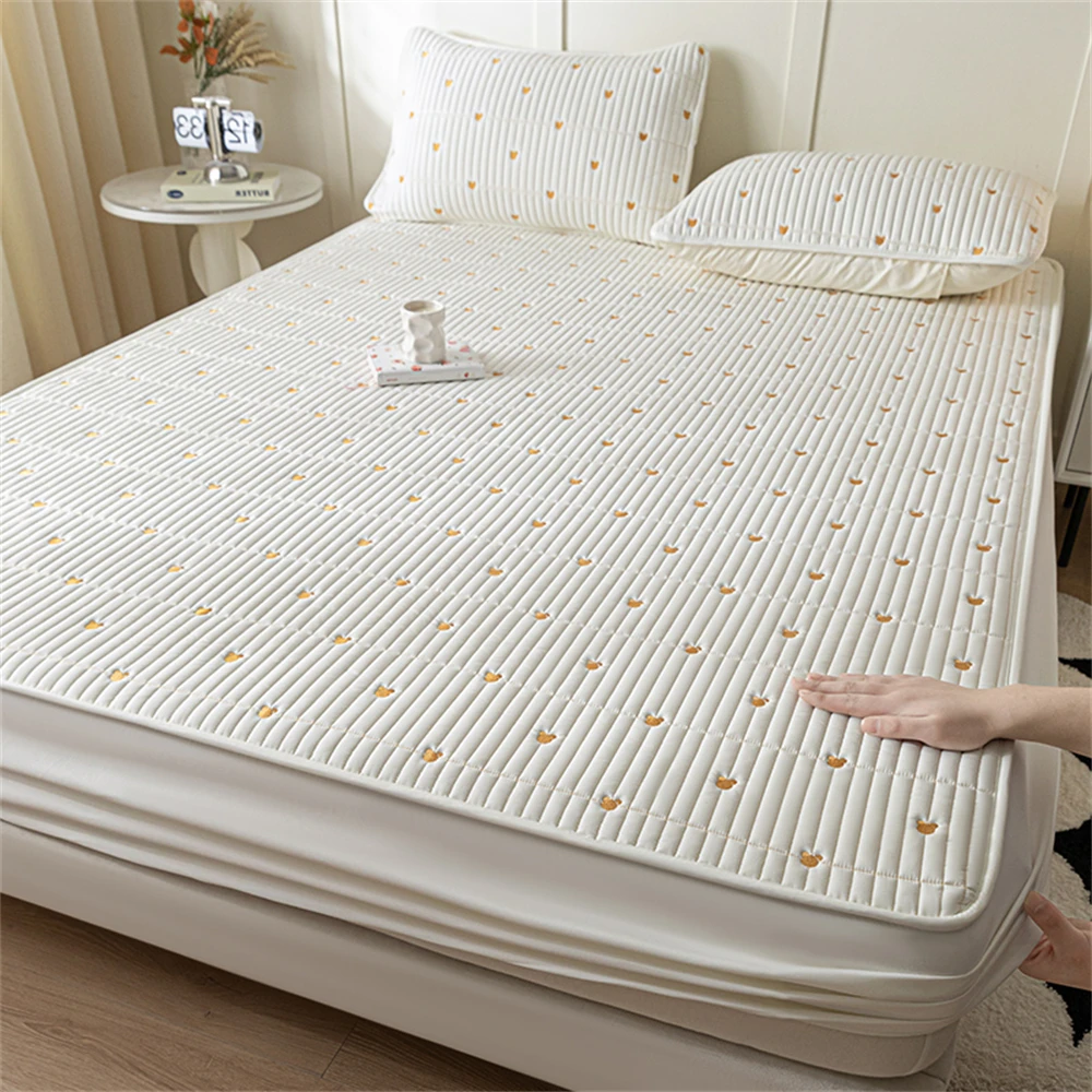 Class A Soybean Fiber Quilted Mattress Cover Bed Fitted Sheet with Elastic Band Protector Pad Bedspread Bed Cover Home Textiles