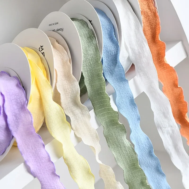 Fita de chiffon rabo de peixe com borda ondulada, 10 jardas 25/40mm, suprimentos para artesanato, embrulho de presente, buquê de arco diy, estilo creme, fita de fio enrugada