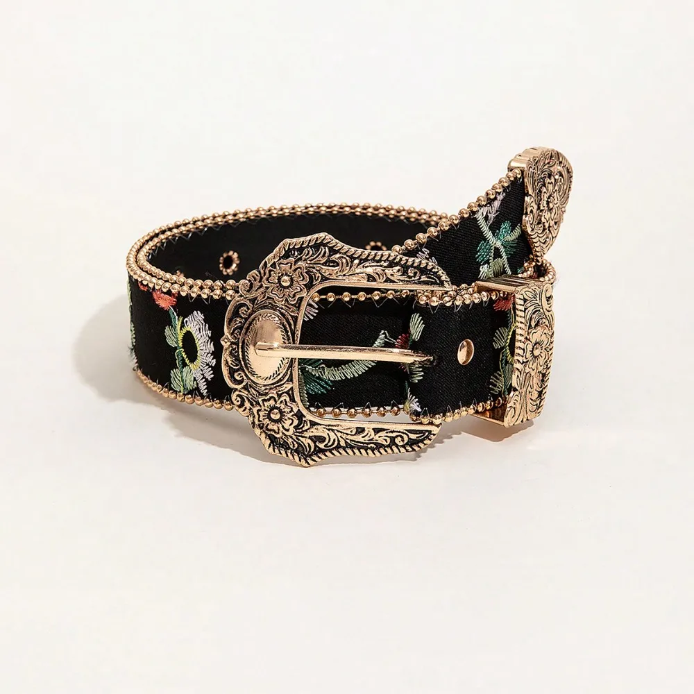 1 Piece Irregular Random Floral Western-style Rose Pattern Buckle Printed Women's Belt