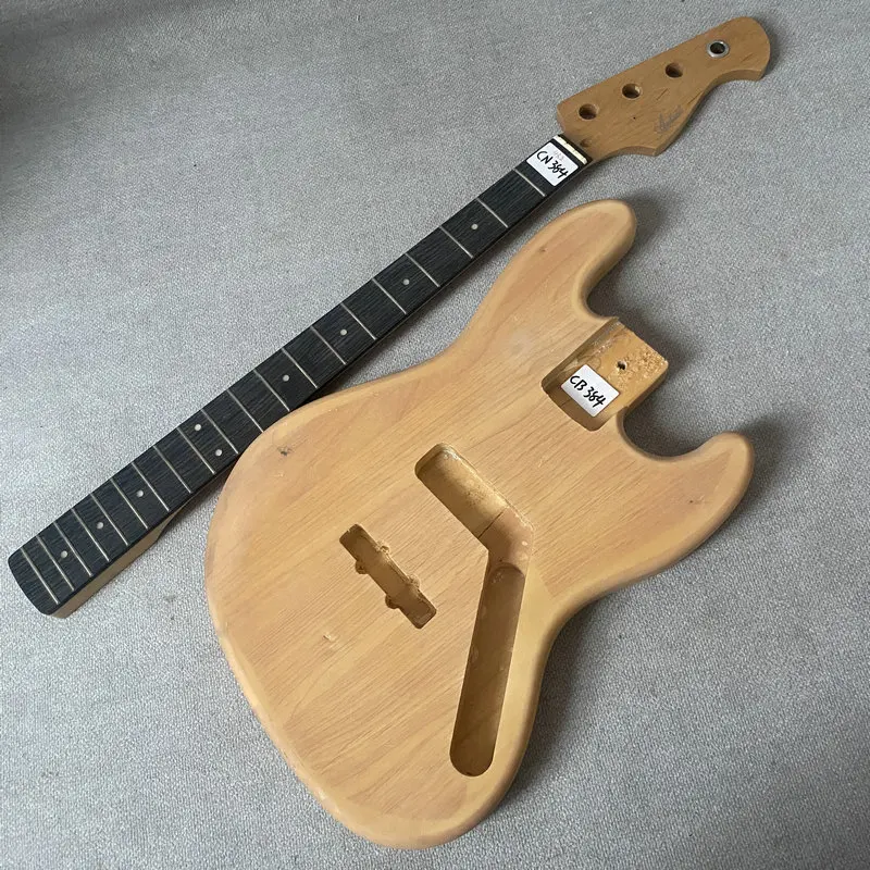 CN384 CB384 JB 4 String Electric Guitar Bass Body+Aitist Maple+Rosewood Neck One Set Unfinished for DIY Personal Use Guitar Kits