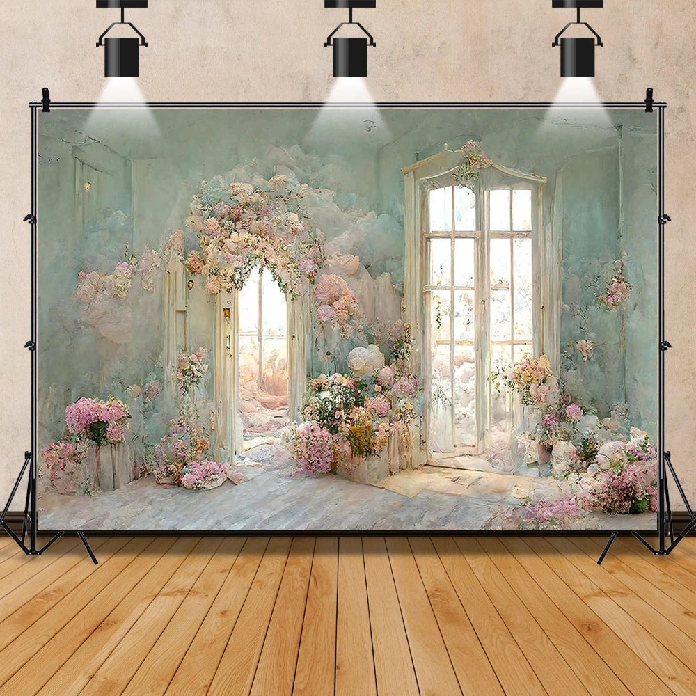 Retro Oil Painting Garden Flower Wedding Vintage Photography Background Girl Birthday Party Portrait Decor Photo Backdrop Studio