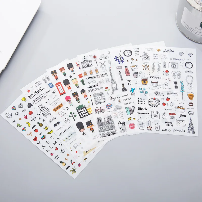 6PCS/SET Cute Kawaii Watercolor Wind Stickers Travel Diary DIY Notebook Diary Album Stickers  Korean Stationery image 2