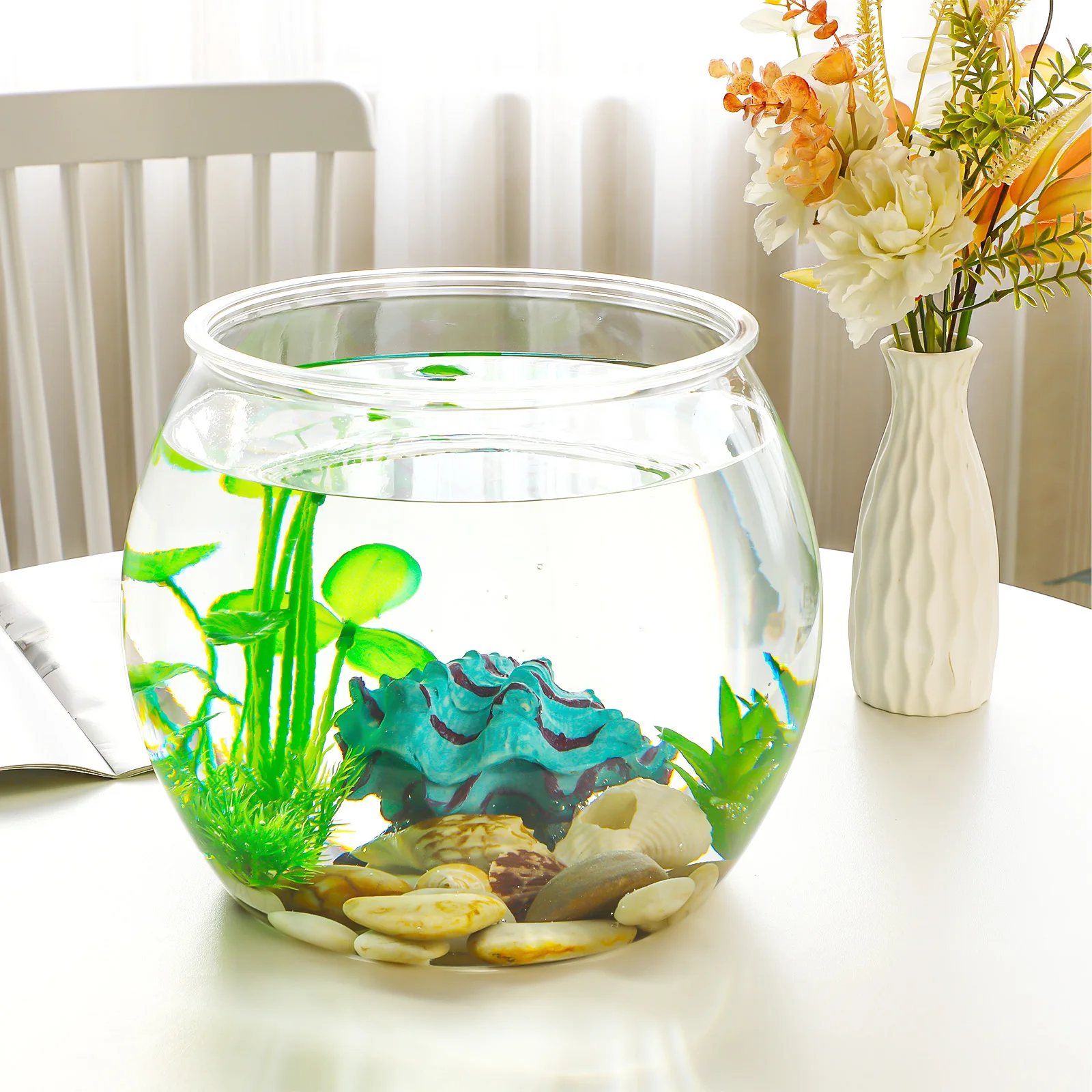 Transparent Plastic Fish Tank 9811 Round Fall Resistant Office Desk Aquarium Small Bowl Turtle Keeper Clear Easy