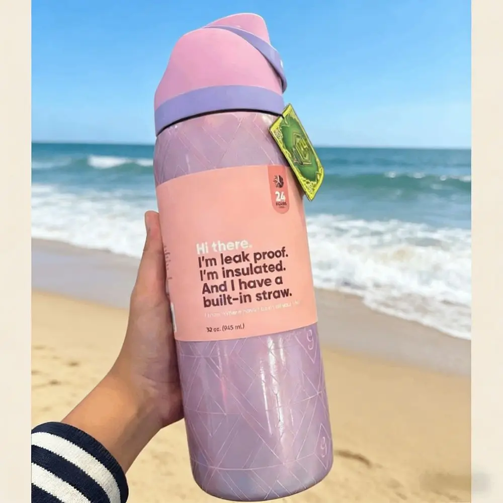 

32oz TravelSized Water Bottle With Handle And FlipTop Straw Fits In Cup Holder, LeakProof And Insulated Reusable, Made Of Stain