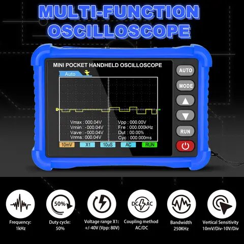 고성능 경량 휴대용 오실로스코프 - 2.5MS/s 샘플링 속도, 250kHz 대역폭, 교육 연구 산업용