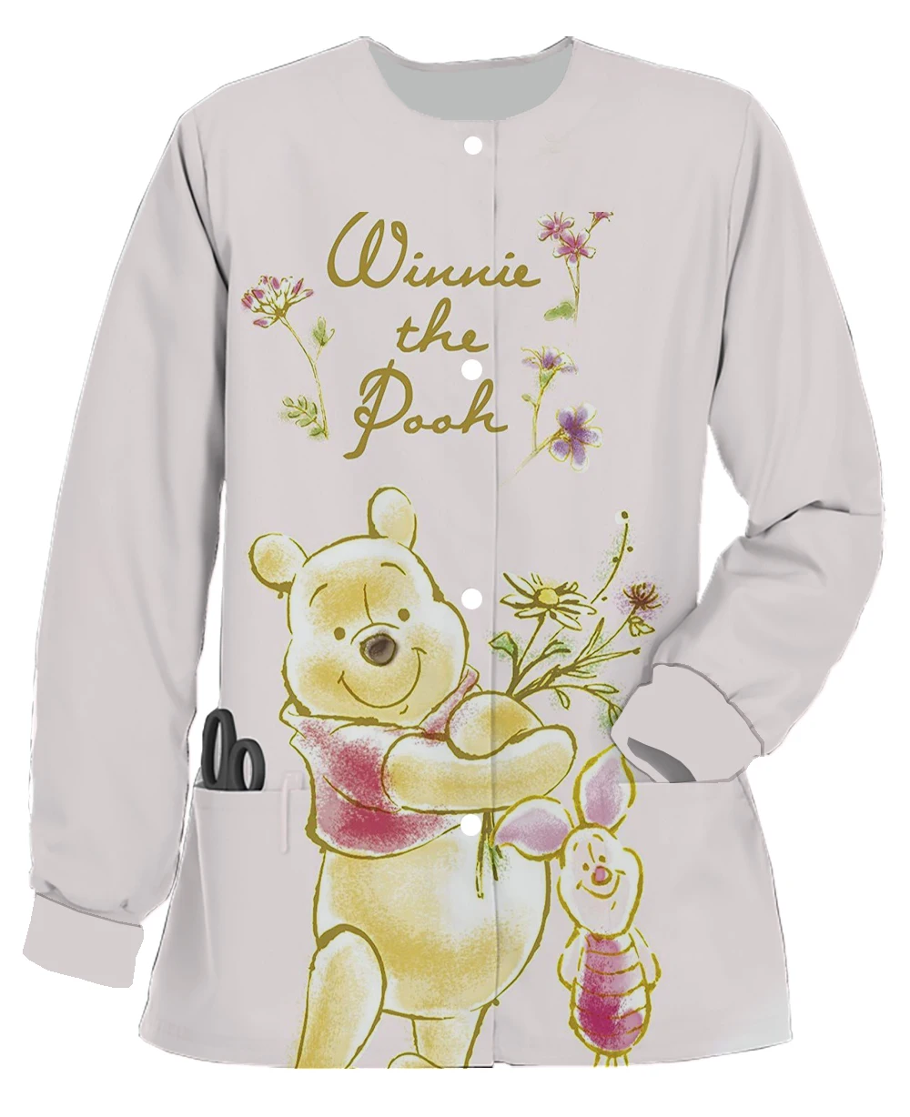 

Winnie the Pooh Disney series printed new ladies work clothes round neck jacket hospital beauty salon dental work clothes