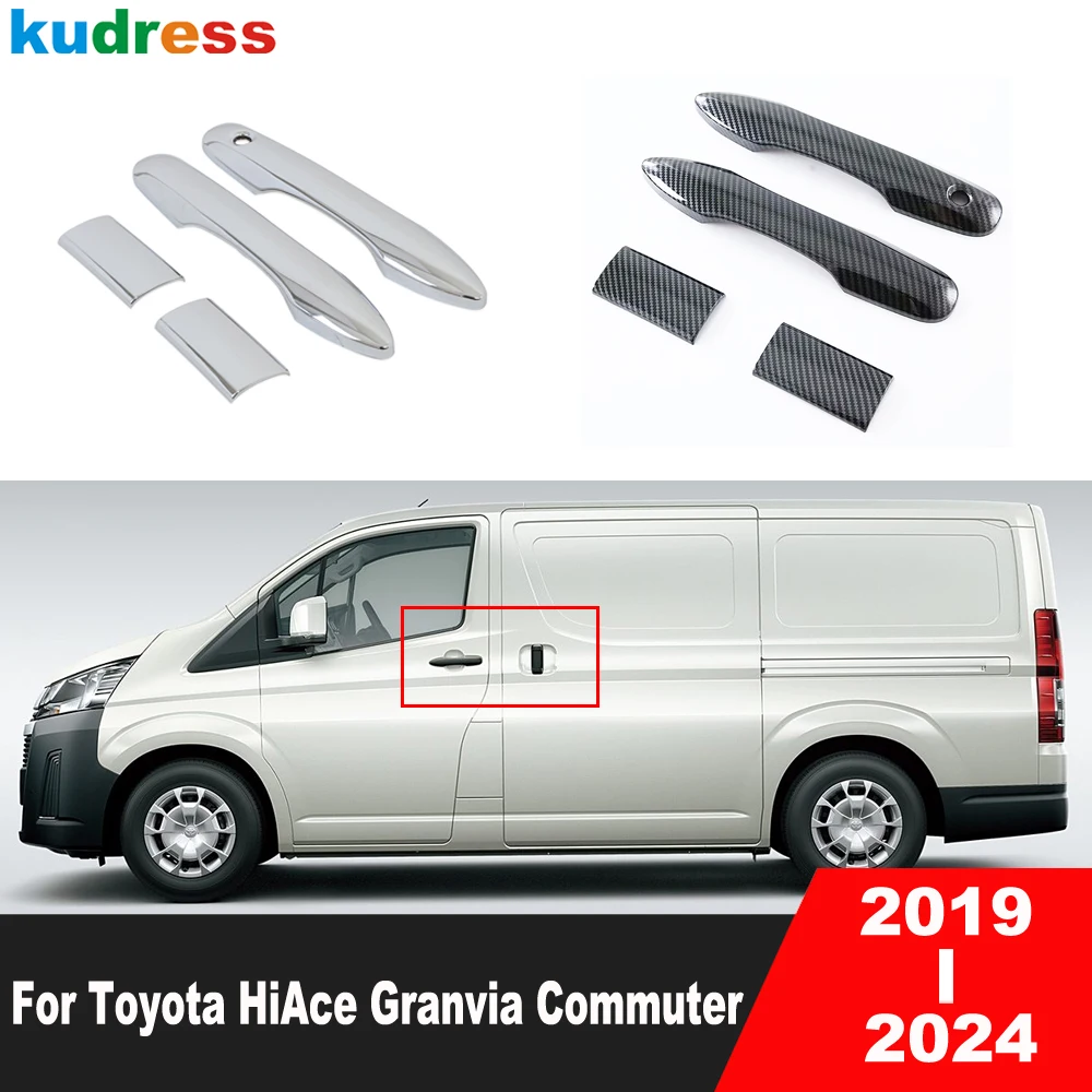 For Toyota HiAce Granvia Commuter 2019-2021 2022 2023 2024 Carbon Fiber Car Side Door Handle Catch Cap Cover Trim Accessories