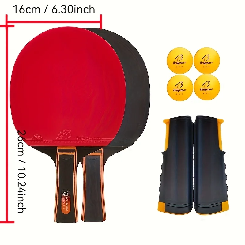 Table Tennis Racket Set with 2 Rackets, Includes Net Stand and Four Balls, Family Entertainment Table Tennis Set