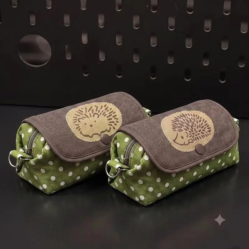 Cute Hedgehog Polka Dot Pencil Case Multifunctional Cosmetic Bag Large Capacity Portable Makeup Organizer For Women Daily Use