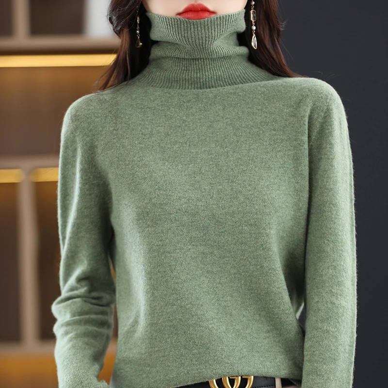 Seamless Cashmere Sweater Women's High Lapel Knitting 100% Merino Wool Pullover Autumn and Winter Slim Fashion Warm Sweater Tops