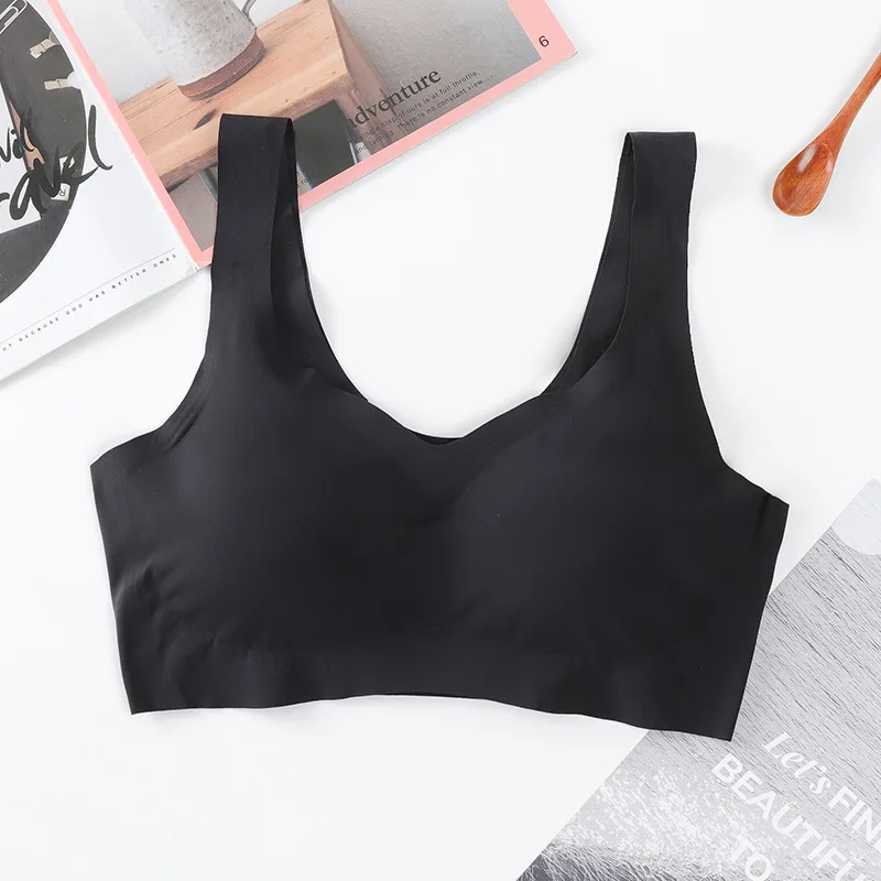 Women Seamless Ice Silk Bras Soft Skin-friendly Underwear Thin Wireless Bras Gathering Padded Bralette Solid Underwear