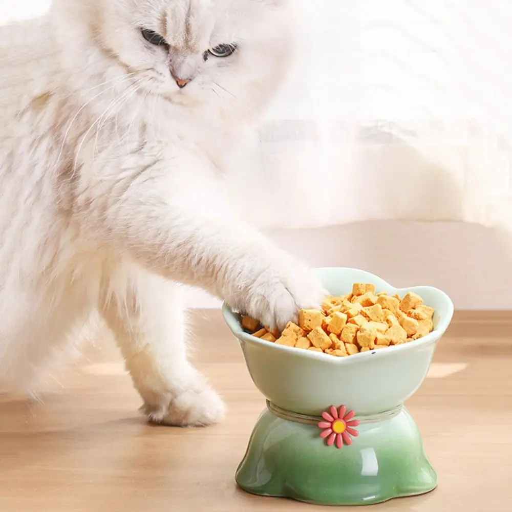 

Ceramic Cat Bowl Flower Shape Gradient Color Dog Food Feeding Basin Large Capacity Anti Tipping Pet High Foot Bowl