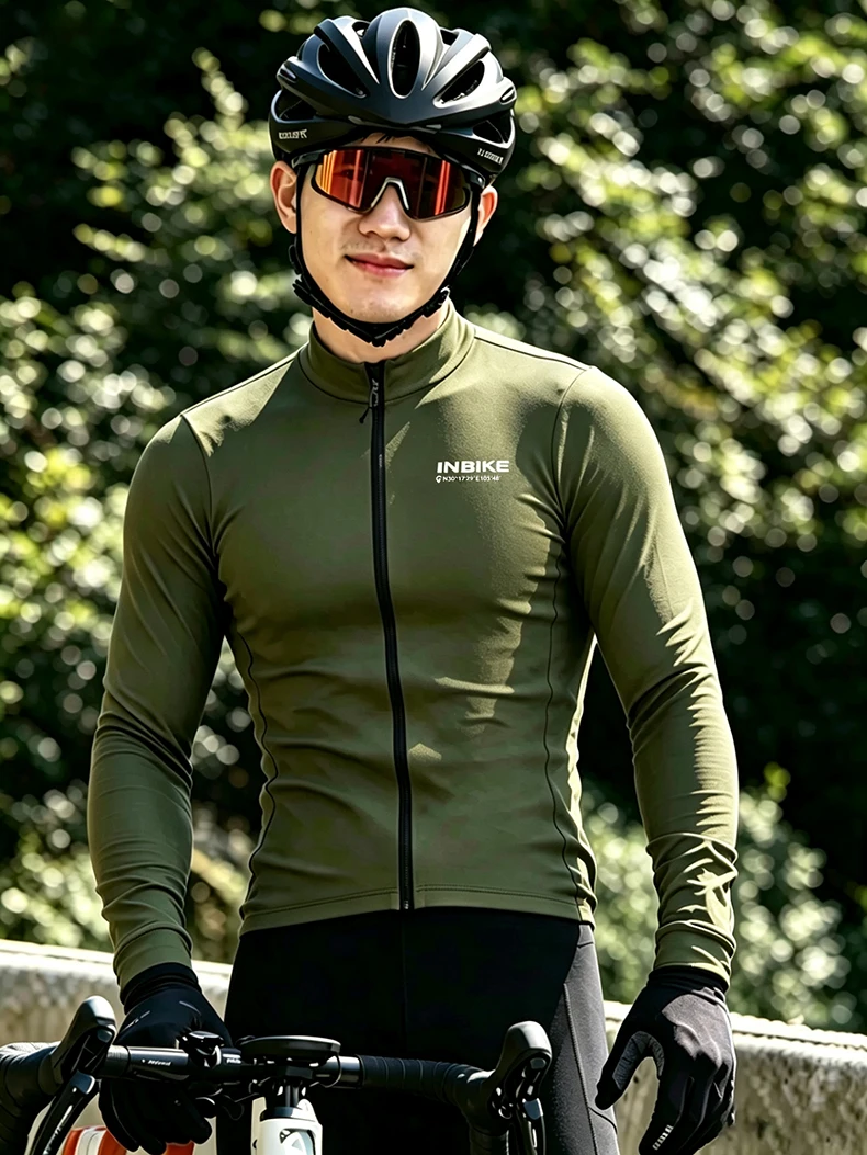 Męska koszulka rowerowa INBIKE z polaru termicznego, z pełnym zamkiem błyskawicznym, zimowa, z polarową podszewką, odzież rowerowa na chłodne dni, na rowery szosowe i górskie, z kieszenią. — 2