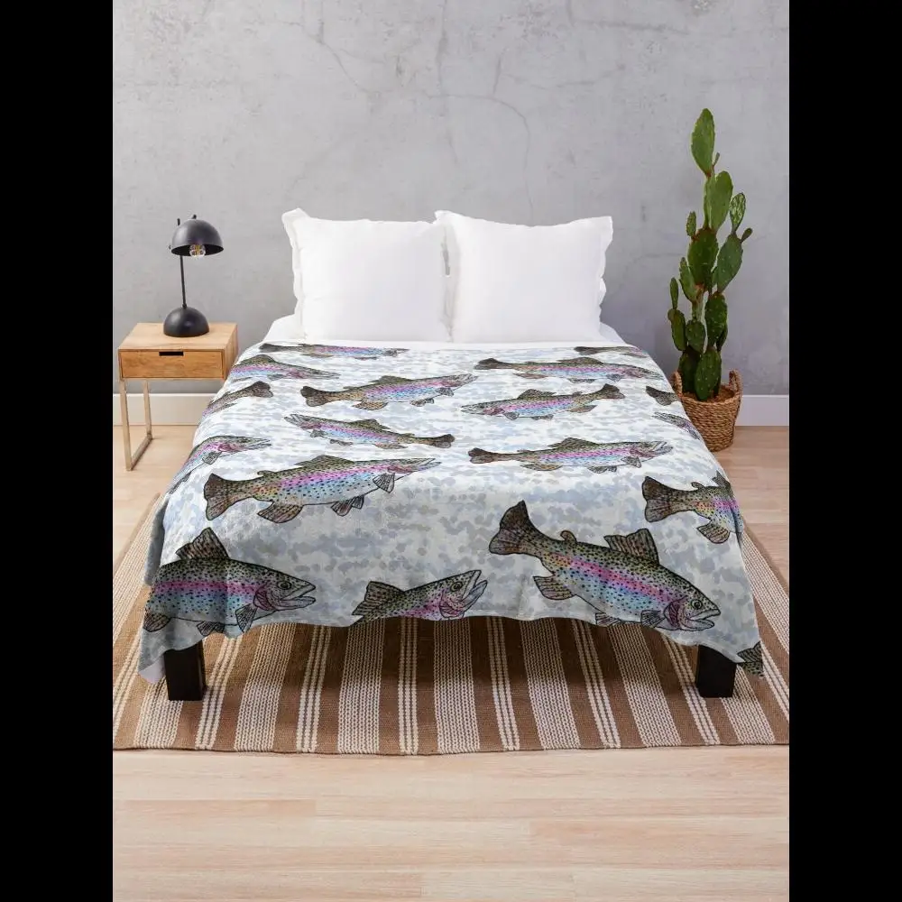 

Rainbow Trout Fish Pattern Throw Blanket Soft Cozy Plaid Couch Cover for Living Room Bedroom Decor