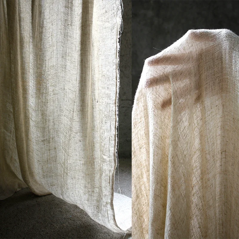 Original Embryo Beige Plant Dyed Pure Cotton and Linen Soft Fabric Retro Chinese Style Han Clothing Designer Fabric