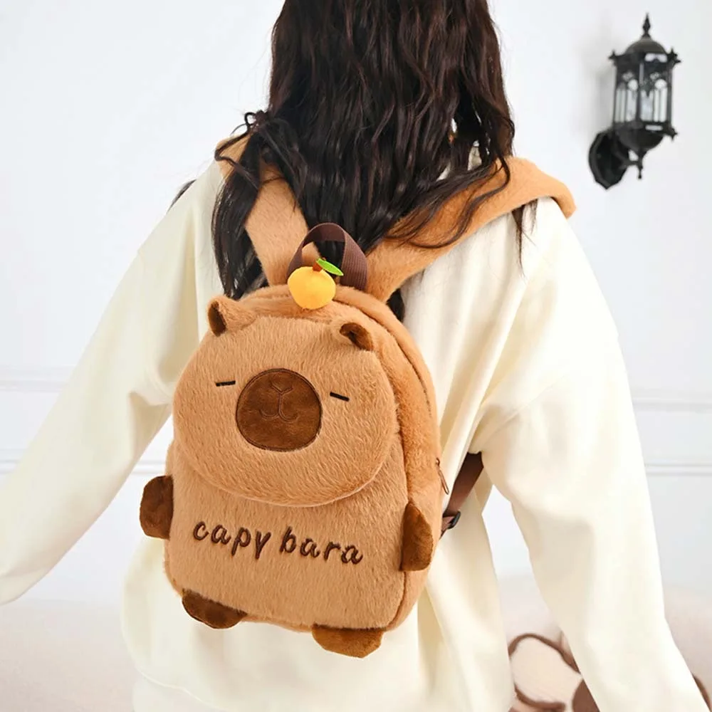 Thickened Capybara Plush Backpack PP Cotton Embroidered Cartoon Animal Daypack Soft Lightweight Large Capacity School Bag Daily