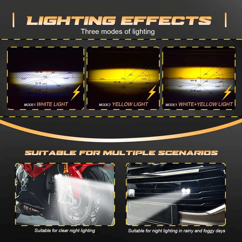Senlo X2 Plus 2PCS Yellow White Light Auxiliary Auto Headlights 12V-24V Waterproof IP68 LED Spotlight Led Lights for Motorcycle