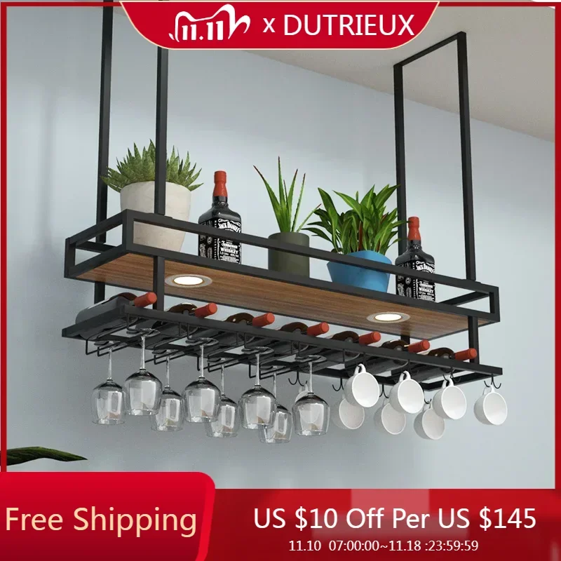 

Bar Hanging Wine Rack One Column Modern Storage Metal Black Wine Rack Living Room Support Bouteille De Vin Kitchen Decoration