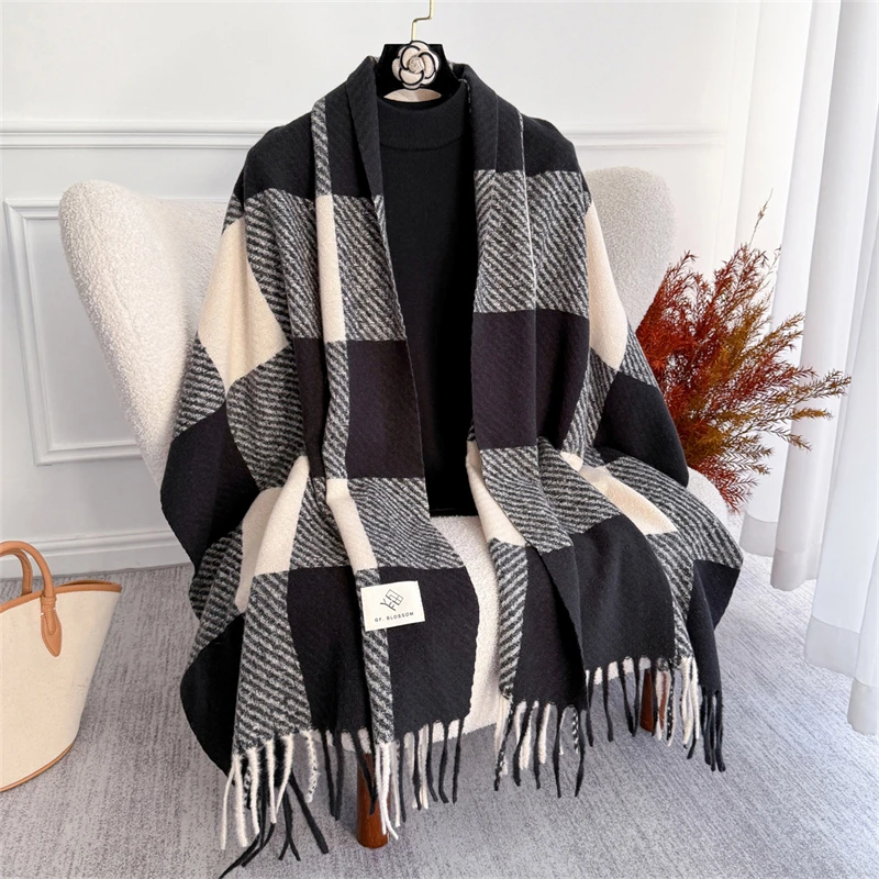 

2025 NEW Luxury Cashmere Women Plaid Scarf Winter Warm Shawl and Wrap Bandana Pashmina Long Tassel Female Foulard Thick Blanket
