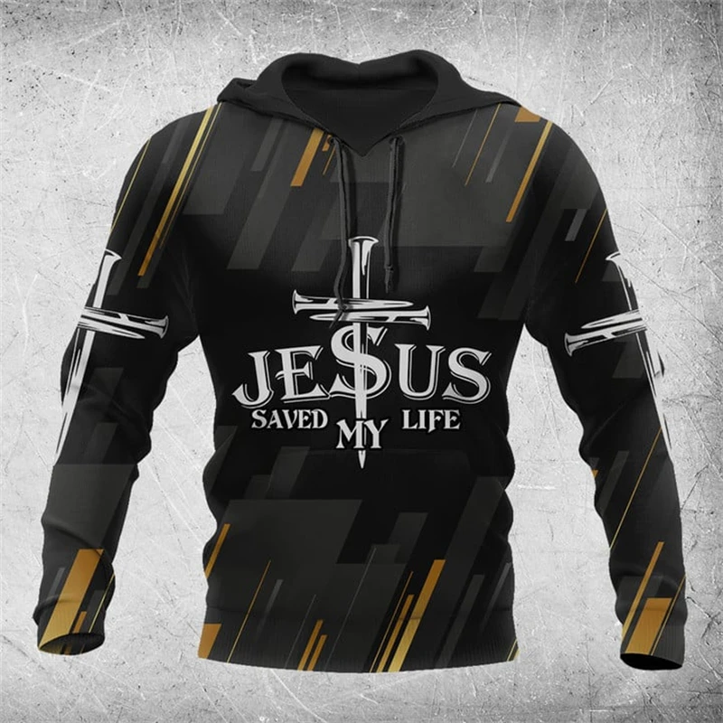 2024 Spring And Autumn New Men\'s Fashion 3D Jesus Madonna Print Hooded Sweatshirt Hoodie Loose Casual Daily Street Top Pullovers
