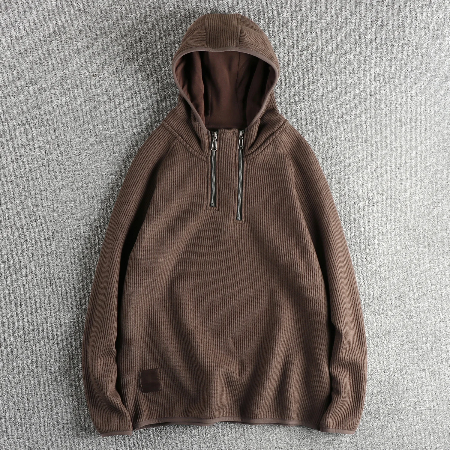 

American Style Thickened Fleece Hoodie Sweatshirt Men's round Neck Double Zipper Design Heavyweight Casual Outerwear