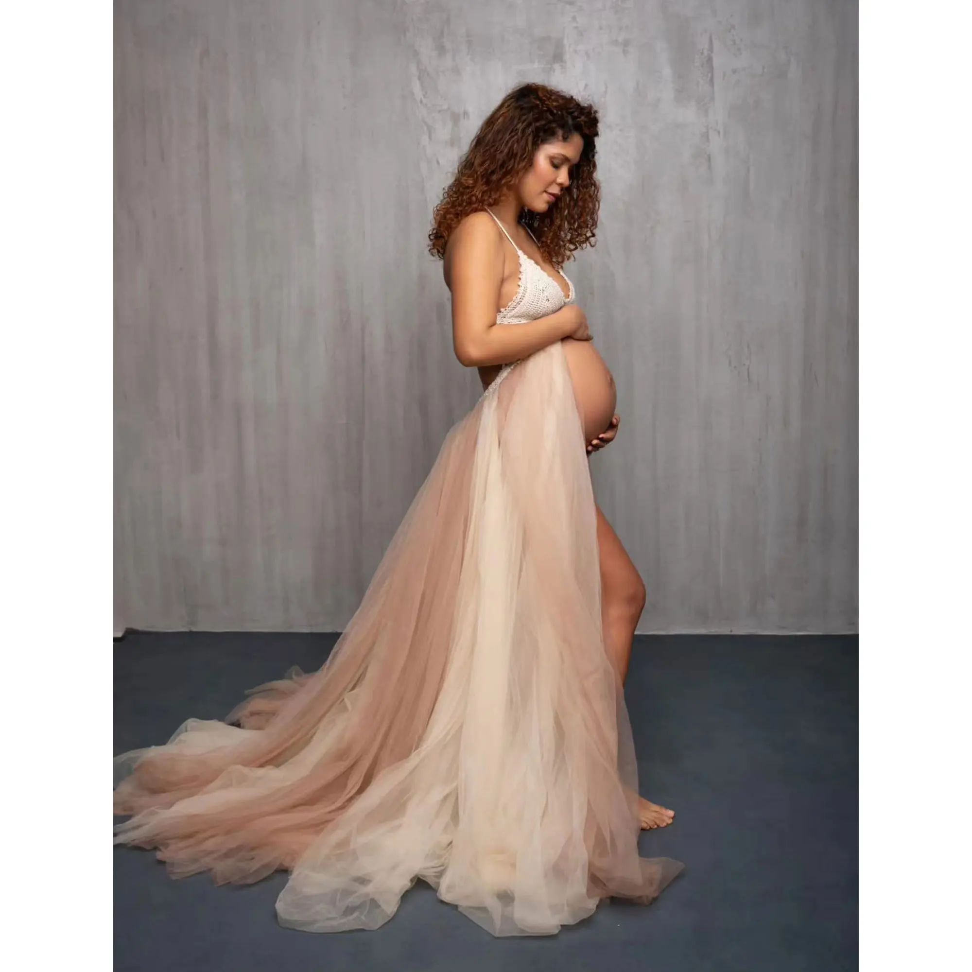 Don&Judy Sexy V Neck Backless Tulle Photoshoot Maternity Dresses Prom Bride Beach Birthday Party Wedding Robe Gown Photography