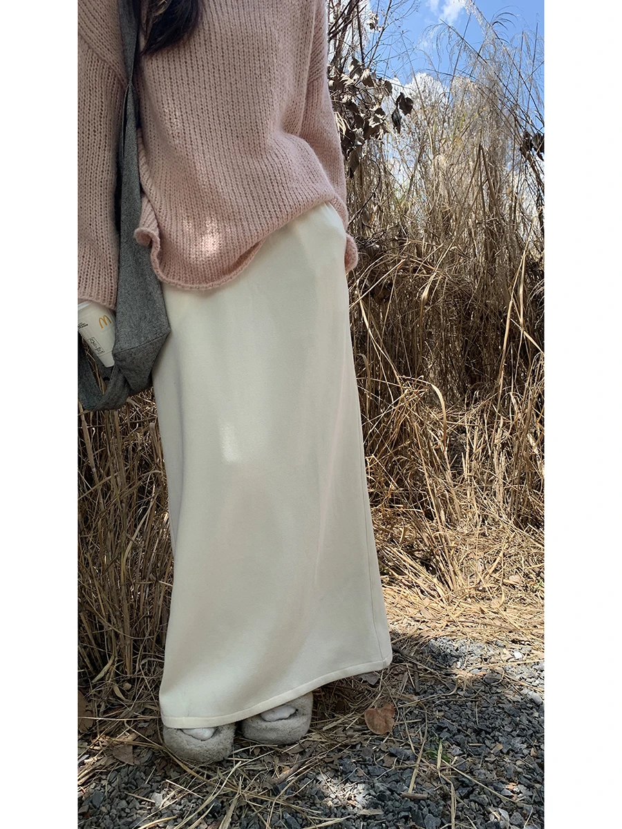 

Драпированная юбка с высокой талией, женская осенняя новинка, длинная юбка для похудения, смесь полиэстера и спандекса