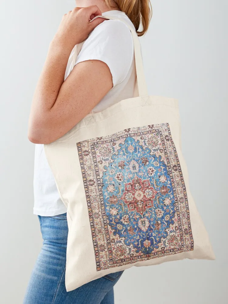 

Tabriz Rug With Blue Field Print Tote Bag reusable grocery bags free delivery bags tote bags aesthetic Women's