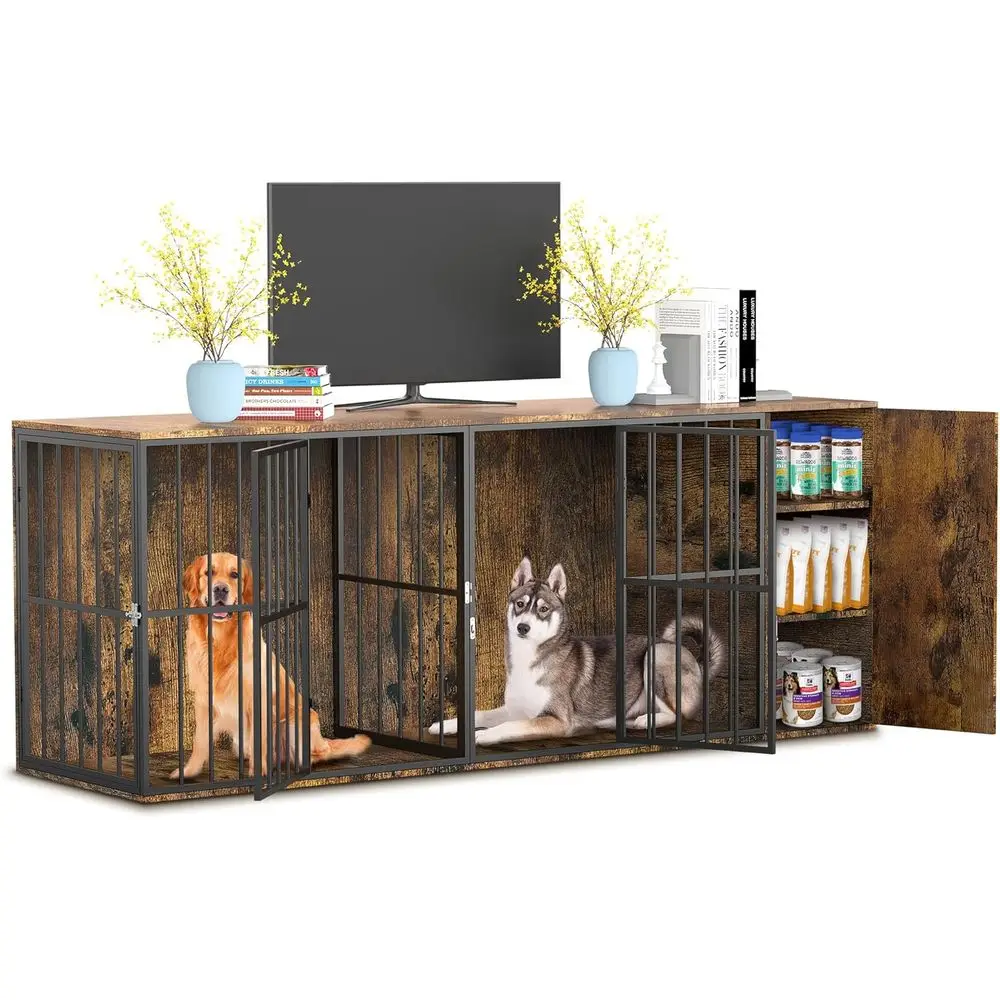 

Двусторонний деревянный ящик для собак с местом для хранения и съемной перегородкой