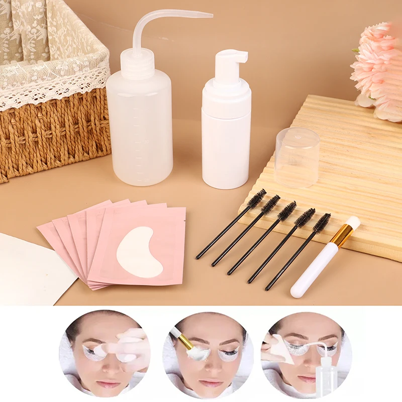 1/13Pcs Eyelash Extension Cleaning Kit Lash Shampoo Brush Soap Foam Washing Bottle Set Eyebrow Mascara Wand Eye Pad Patches