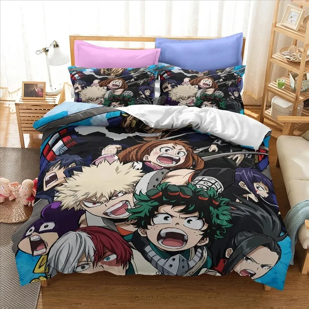 

2024 3d print My Hero Academia Boys Japanese Anime cartoon bedding set bedclothes AU EU US Twin Full Queen King Size children gi