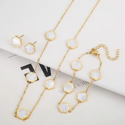 Hexagonal New Set Shell Creative Asymmetric Jewelry Stainless Steel 18K Gold Plated Temperament Women's 5 Color Non Fading
