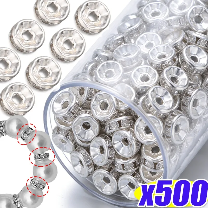 50-500Pcs 8mm Metal Crystal Beads Rhinestone Rondelle Spacer