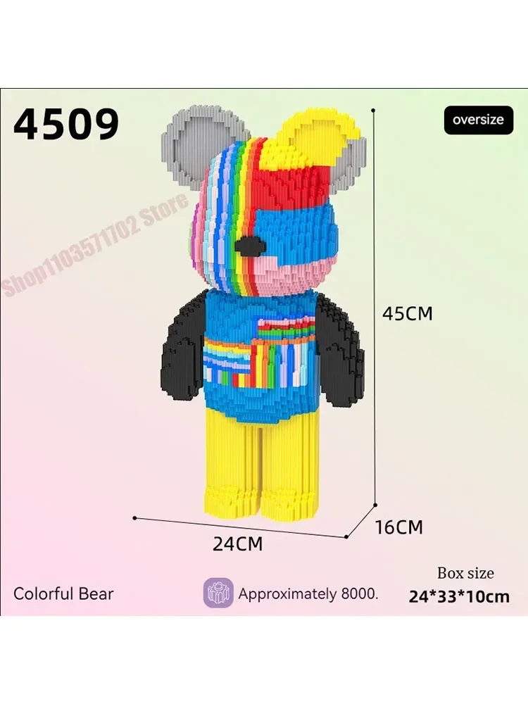 

Cartoon Mini Love Violent Bear Bearbrick Colour Model with Light Building Block Micro Diamond Bricks Kids Toys Birthday Gift Set