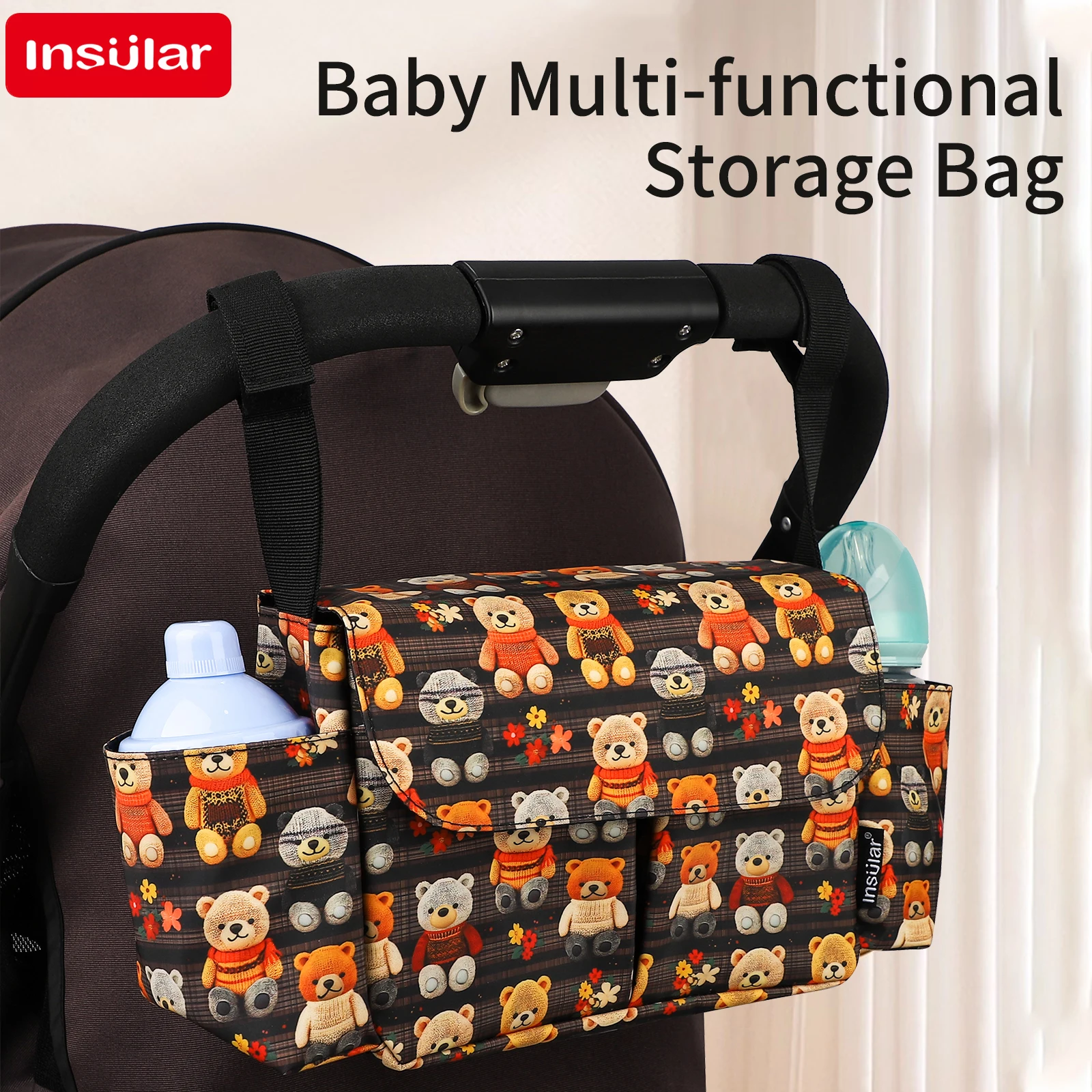 Sac suspendu imperméable pour poussette INSULAR, grande capacité, organisateur pour maman, sac de rangement portable pour voyage, pour bébé de 0 à 2 ans