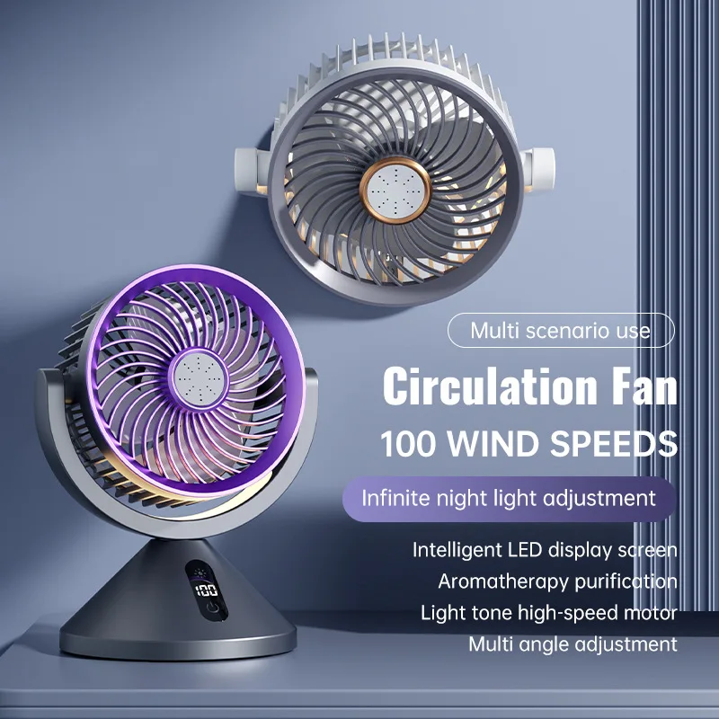 

100 Speed Adjustable Wall Mount Fan Rechargeable Portable Desk Fans with LED Light/Aromatherapy Ultra Quiet Camping Fan for Tent