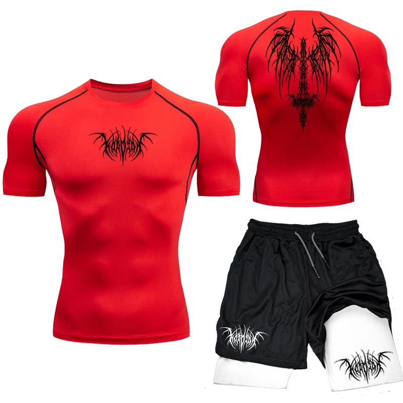 Męski zestaw kompresyjny Rashguard Fitness sportowa koszulka do biegania męska koszulka na siłownię odzież sportowa obcisły, oddychający,