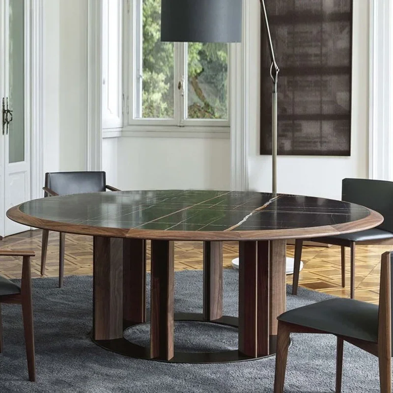 

Modern light luxury marble solid wood dining table hotel clubhouse restaurant box round oval dining table