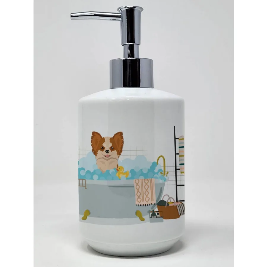 

Longhaired Red and White Chihuahua Ceramic Soap Dispenser Hand Soap Dispenser Pump Bottles for Bathroom Kitchen Empty Refillabl