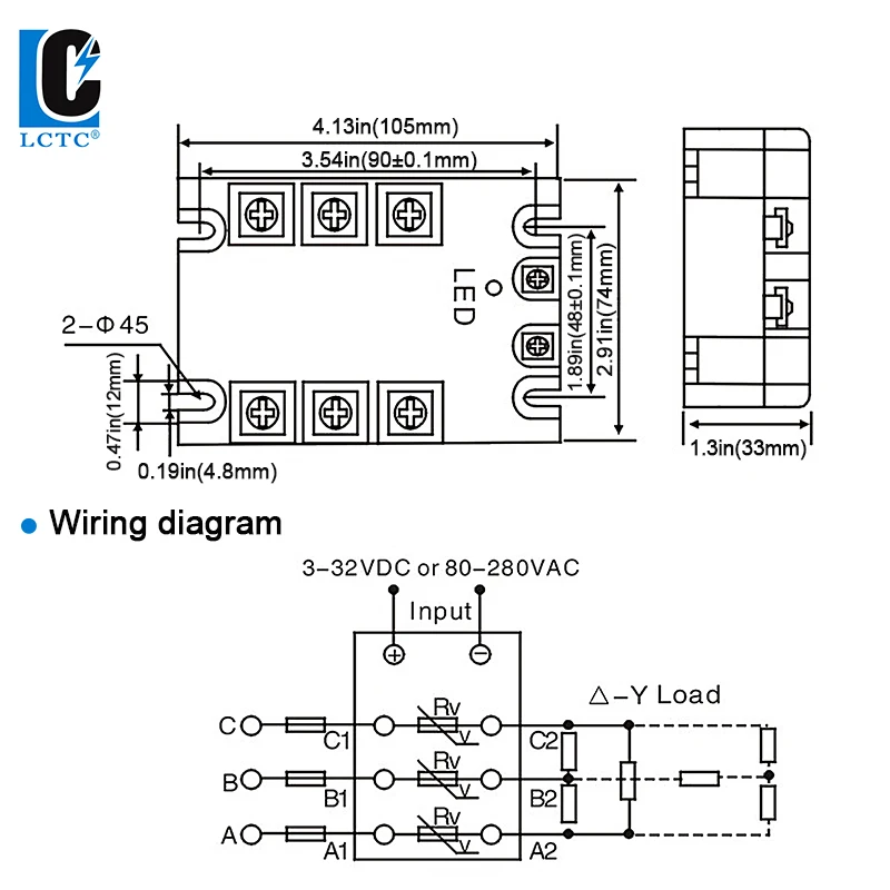 LCTC Three-phase Solid State Relay SSR 3 Phase 10A 25A 40A 60A 80A 100A 120A 150A 200A AC Control AC DC Control AC 25DA 380VAC