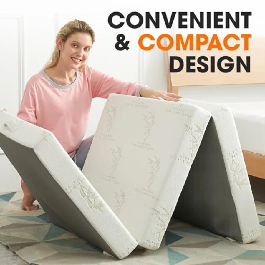 Tri-Fold Folding Mattress 4 Inch Portable Floor Mattress for Guests, Camping, Sleepovers Travel Lightweight Foldable Foam Bed, image 5