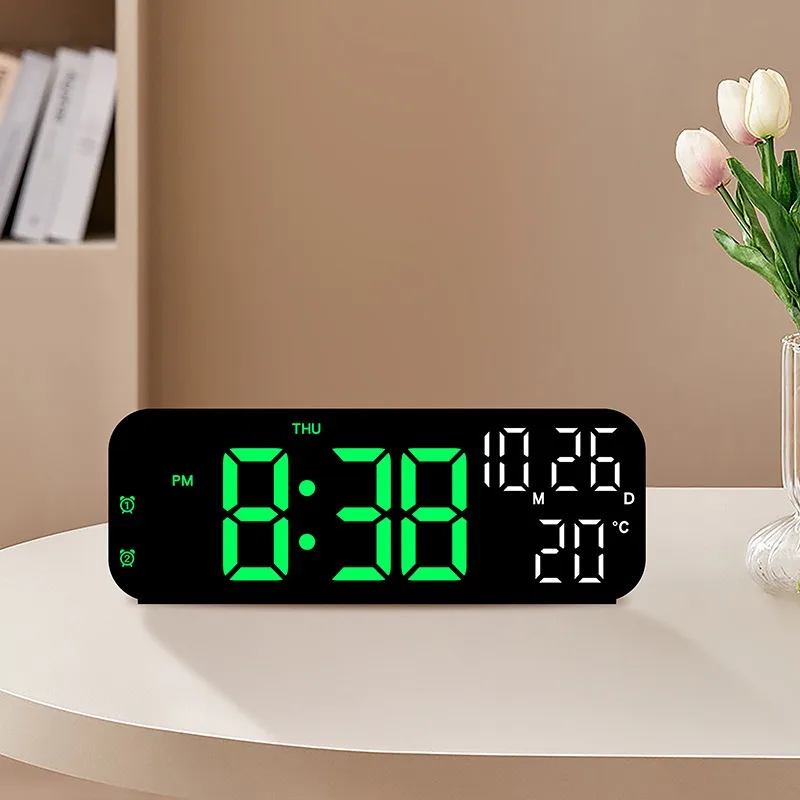 USB Powered Alarm Clock TEMP Date Week DST Snooze Countdown Table 3 Levels Brightness Voice Control Digital LED