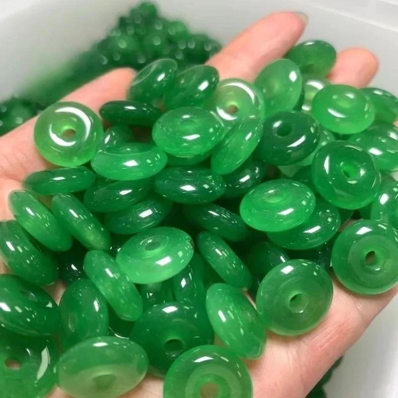 

10pc Natural Green Jade 15MM Beads Safety Buckle Doughnut Pendants Emerald DIY Bracelet Earrings Jewelry Fashion Accessories