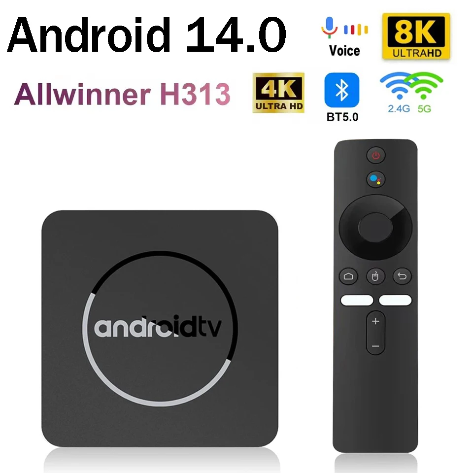Boîtier TV intelligent Q10 Android 14 8K HDR10+ Q96 Allwinner H313 Double Wi-Fi BT5.0 Lecteur multimédia avec Assistant vocal Google IPTV