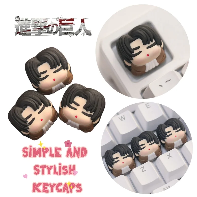 

New Attack on Titan Levi Ackerman High Color Value Creative Joker Keycap Cute Cartoon Three-dimensional Keyboard Decorative Cap