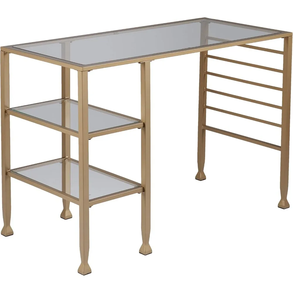 Furniture Gold Metal/Glass Writing Desk, Soft Gold
