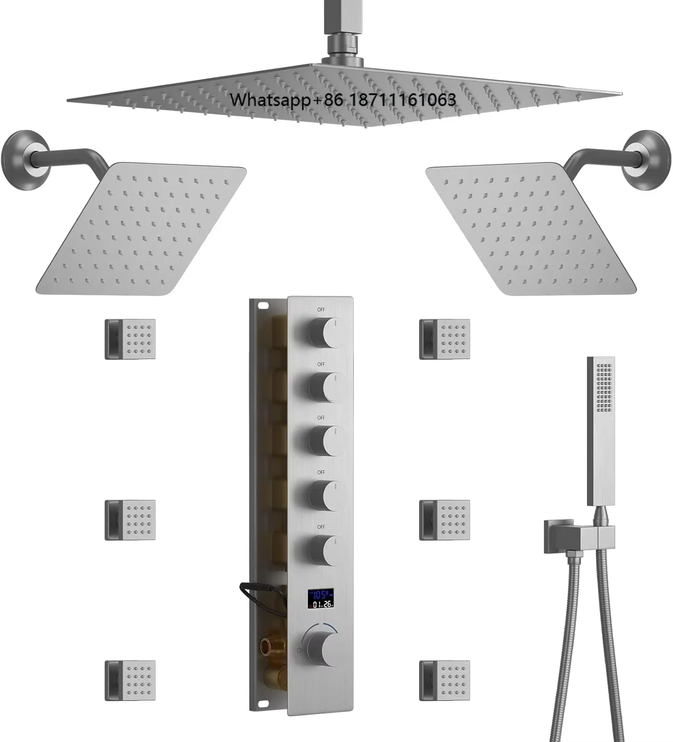Bathroom Shower Set System Rainfall Head Thermostatic Shower Head Brushed Finish Modern Design Wall Mount Hotel Use Rectangle