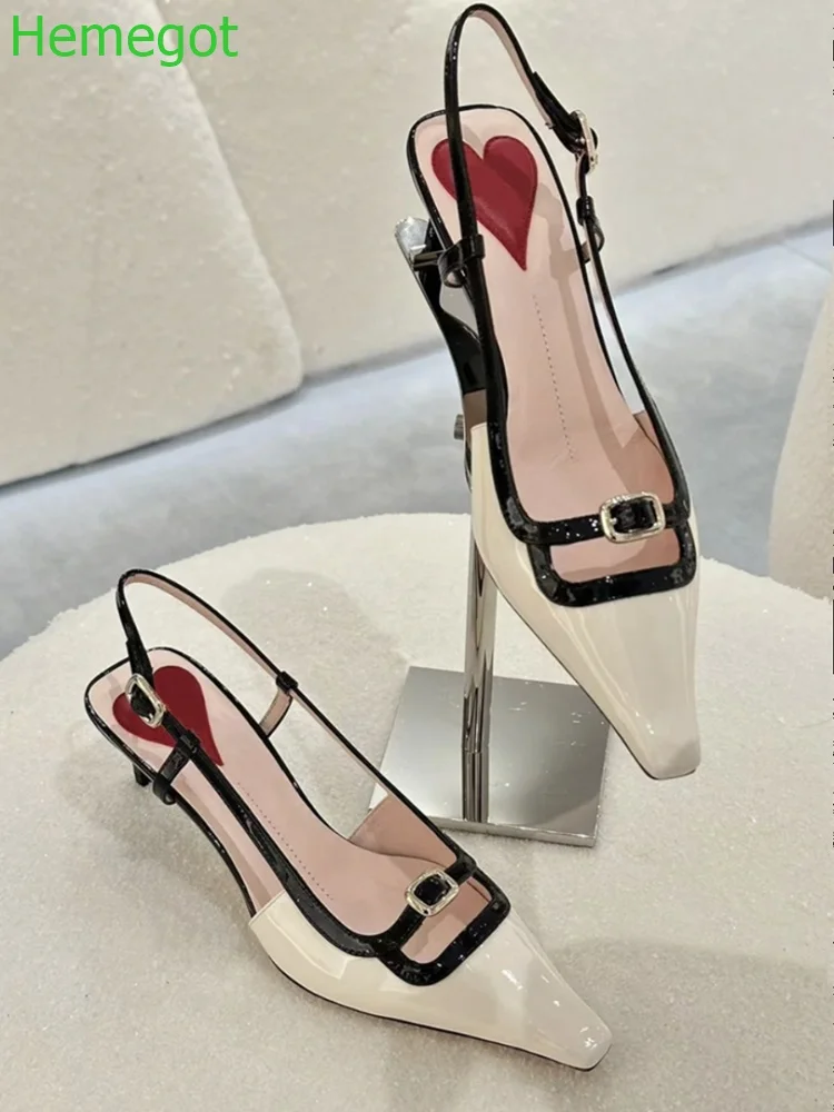 Mixed Colors Metal Decoration Sandals Pointed Toe Back Strap Thin Heels 2024 Spring New Casual Buckle Strap Fashion Women Sandal