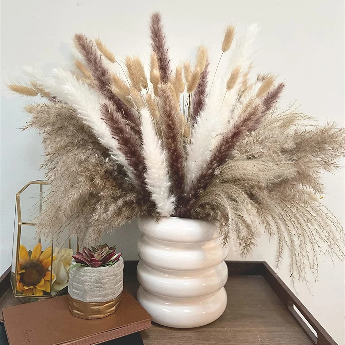 

110 natural reed dried flower bouquets, rustic pastoral style, suitable for bedroom, garden decoration, Christmas decoration