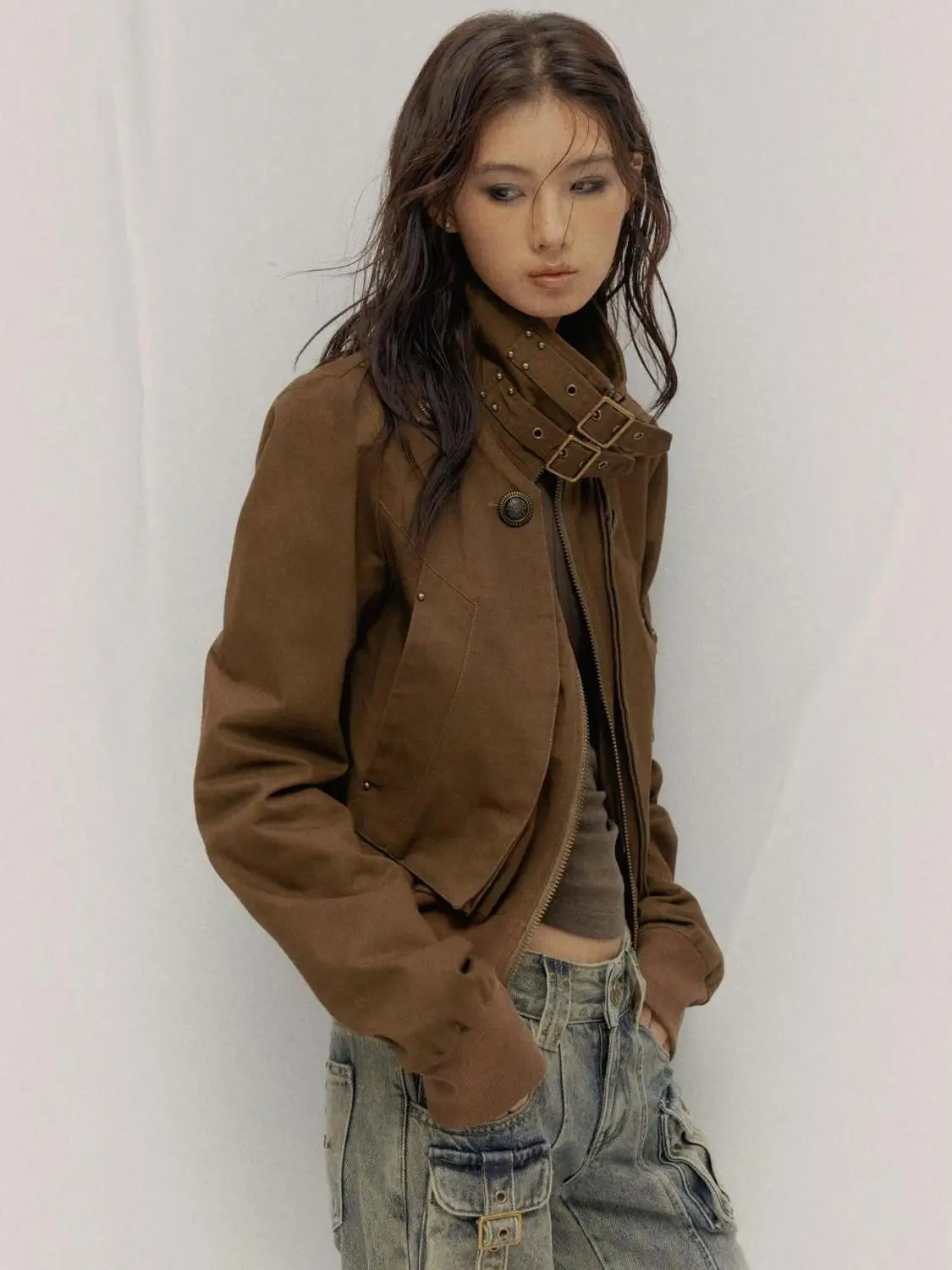 Jaren 2000 Amerikaanse Vintage Safari Jassen met Capuchon Vrouwen Rits Sweatshirts Casual Streetwear Grunge Jas Y2k Stand Hals Harjauku